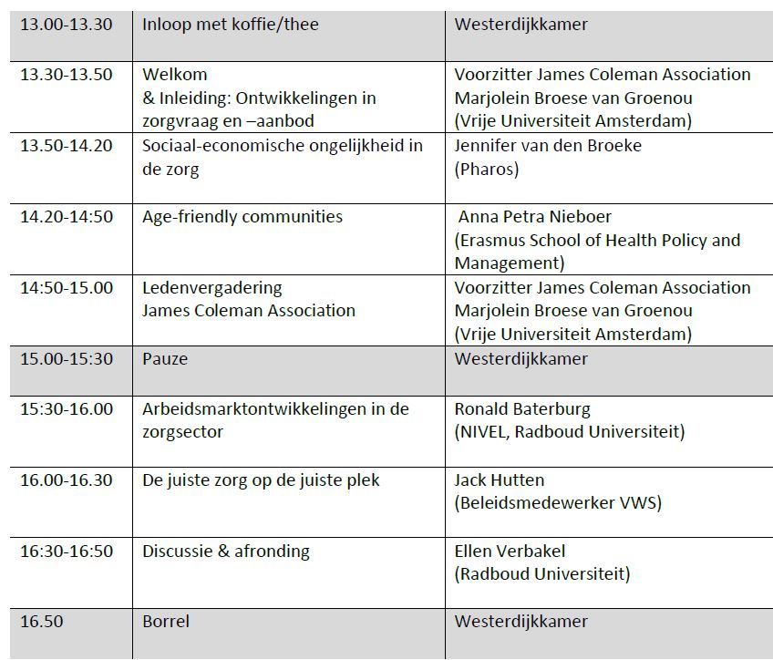 JCA programma tabel